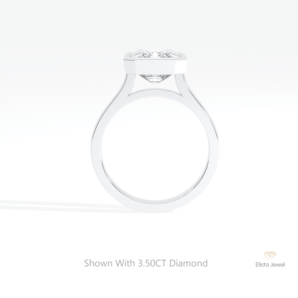 Emerald Cut Full Bezel Solitaire Lab Grown Diamond Ring in 18K White Gold - Close-up View