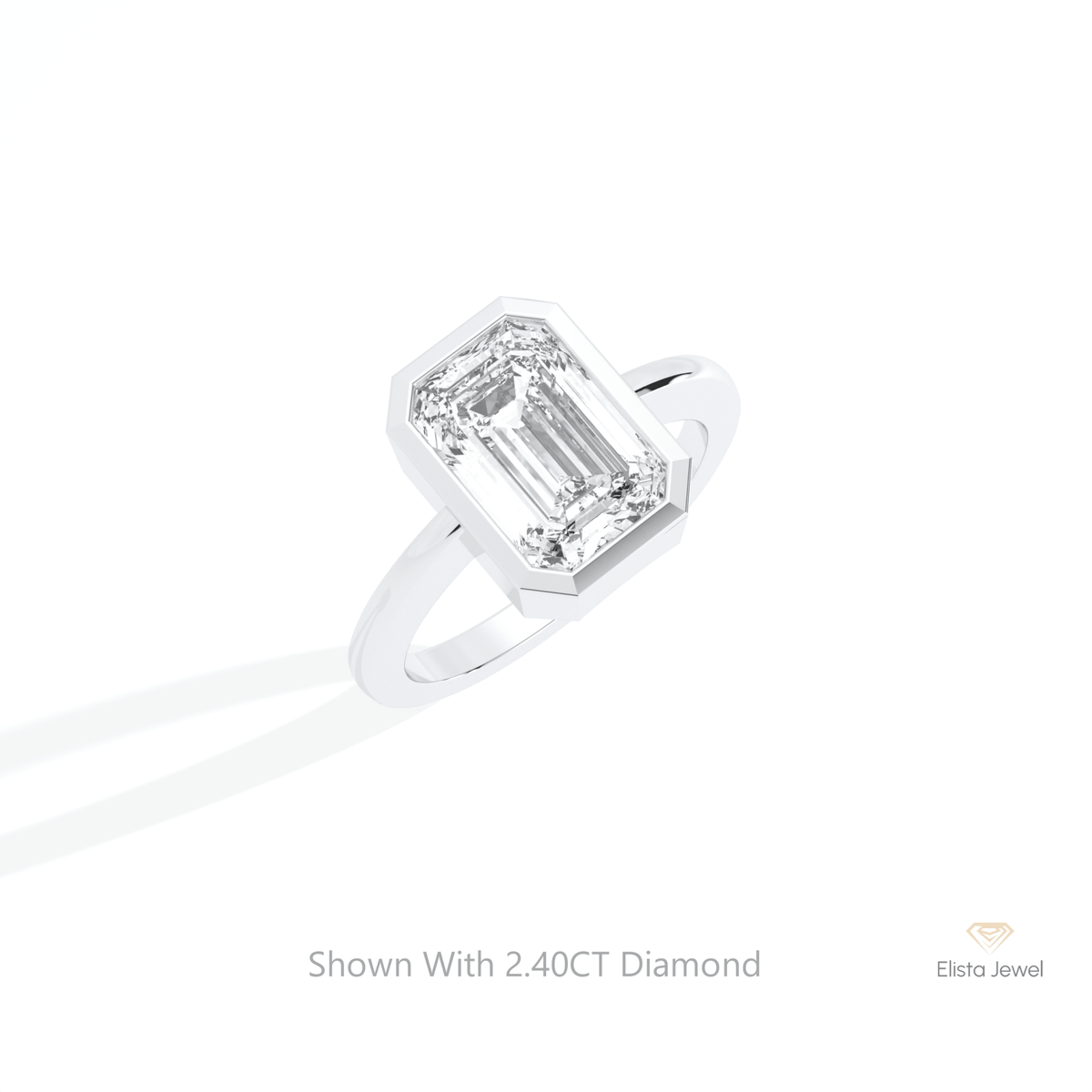 Emerald Cut Full Bezel Wedding Lab Grown Diamond Ring in 14K Rose Gold - Profile View