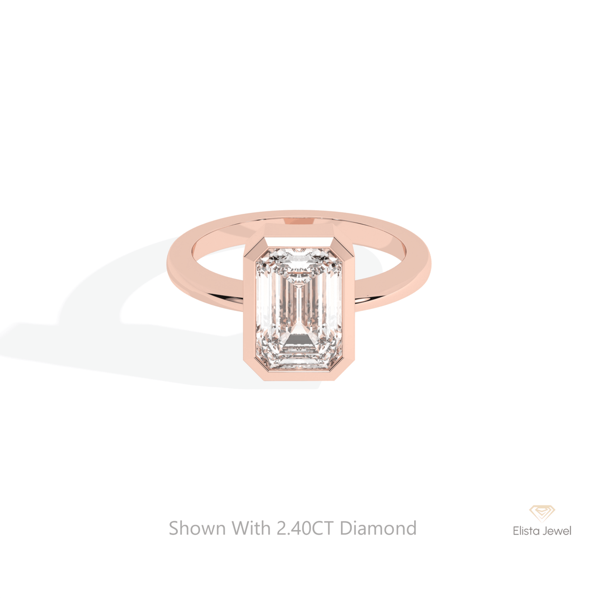 Emerald Cut Full Bezel Wedding Lab Grown Diamond Ring in 10K White Gold - Front View