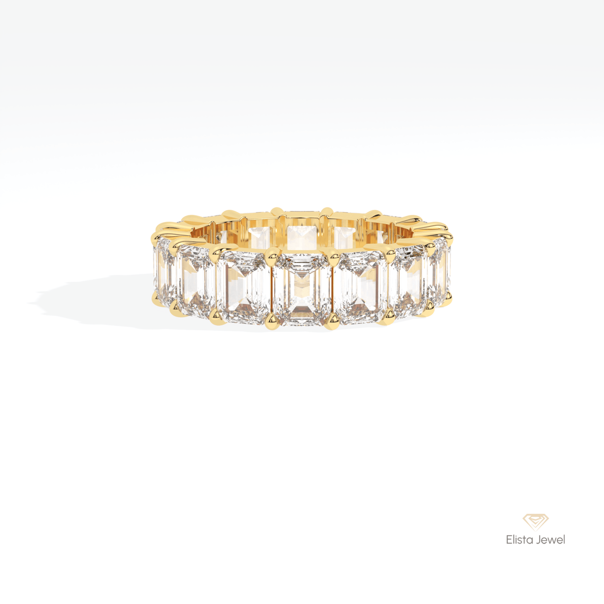 Emerald Cut Full Eternity Wedding Lab Grown Diamond Band in 10K White Gold - Front View