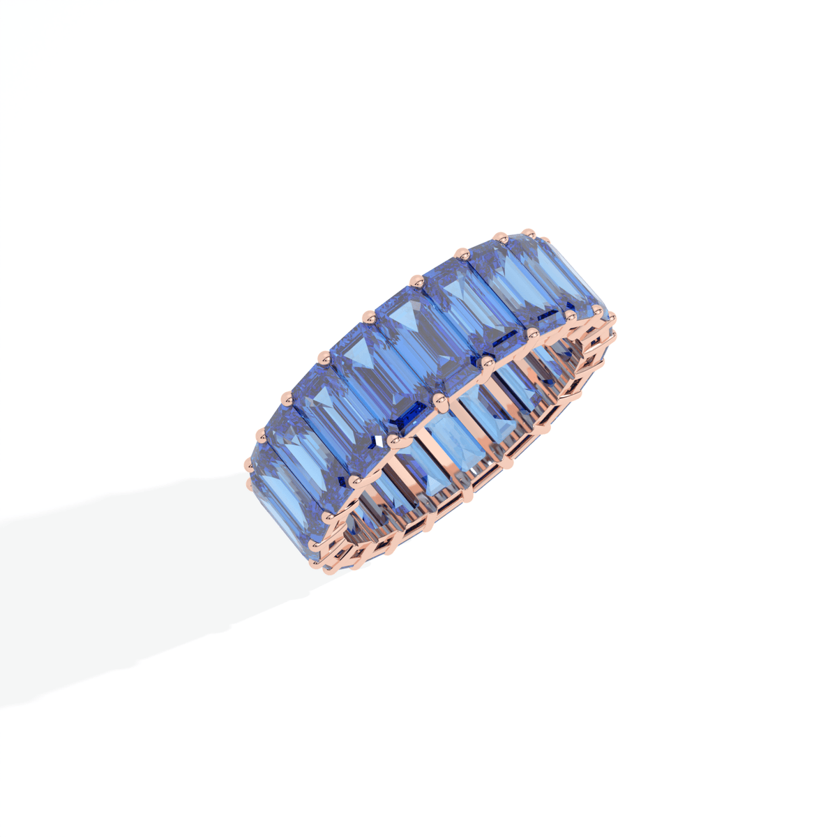 Emerald Cut Full Eternity Wedding Lab Grown Diamond Band in 10K Rose Gold - Close-up View