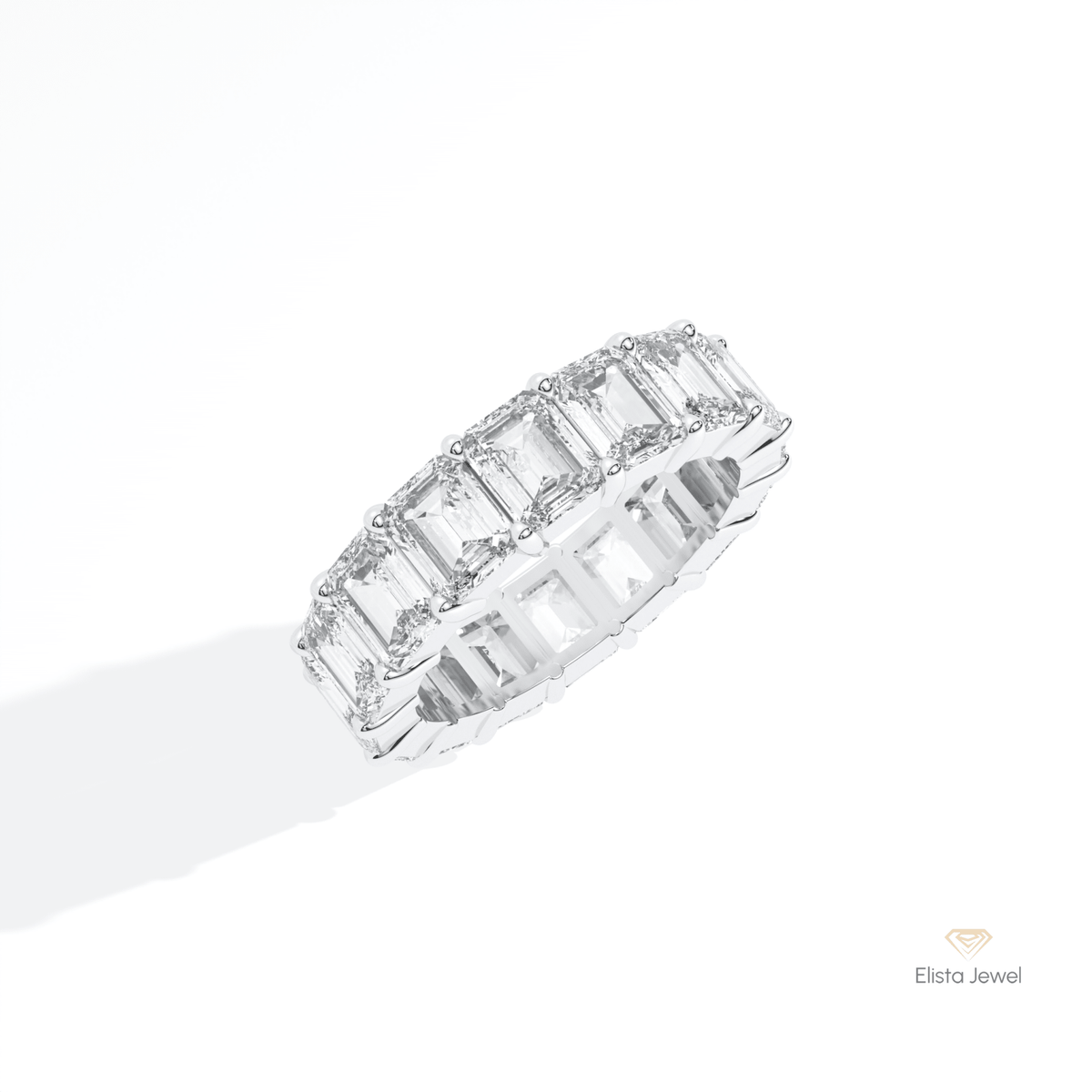 Emerald Cut Full Eternity Wedding Lab Grown Diamond Band in 14K Rose Gold - Profile View