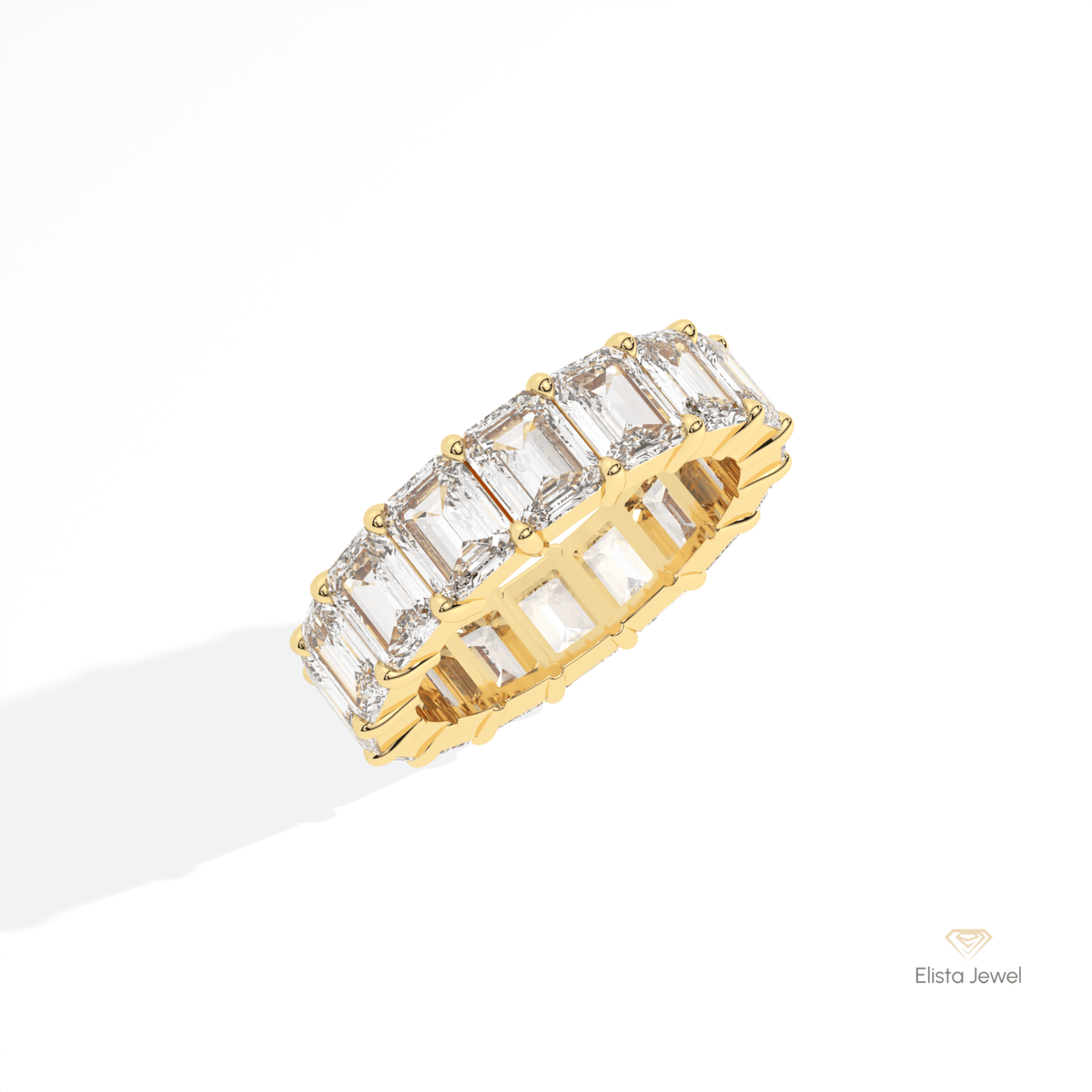 Emerald Cut Full Eternity Wedding Lab Grown Diamond Band in 10K Yellow Gold - Side View