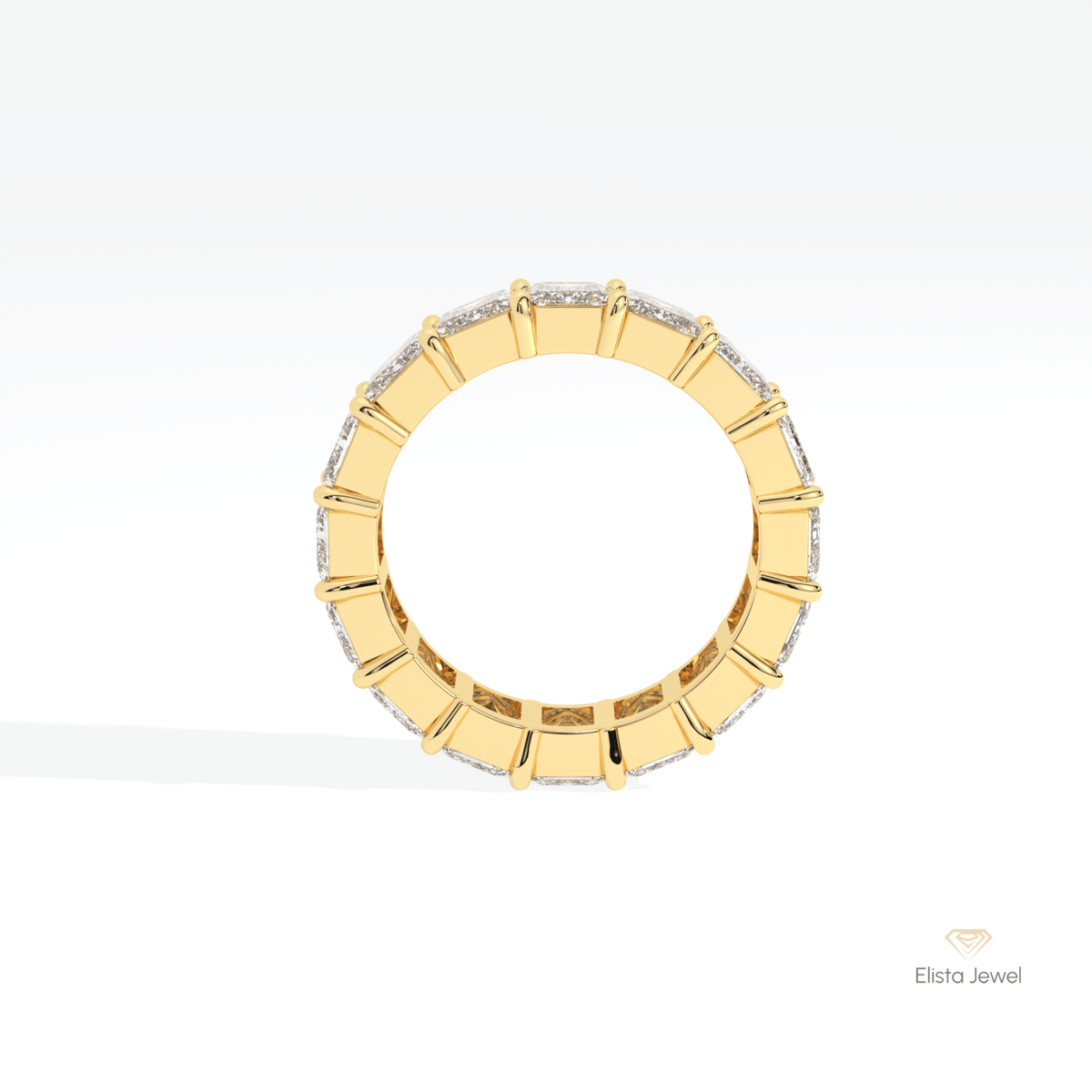 Emerald Cut Full Eternity Wedding Lab Grown Diamond Band in 10K Rose Gold - Angled View