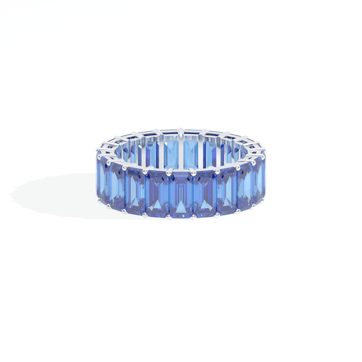 Emerald Cut Full Eternity Wedding Lab Grown Diamond Band in 14K White Gold - Lifestyle View