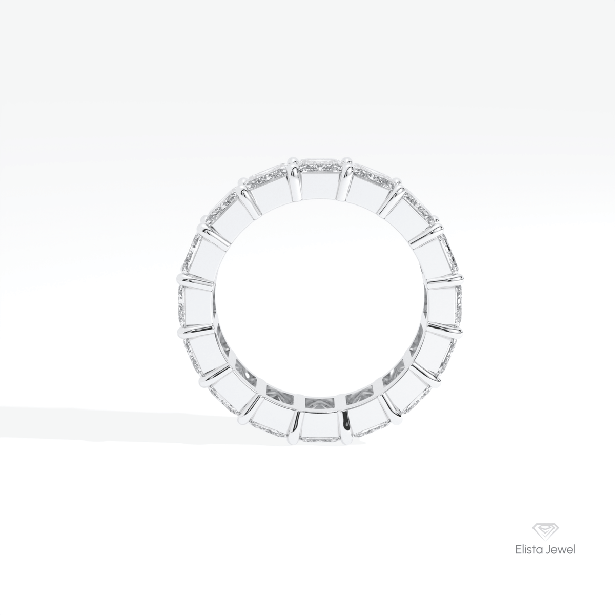 Emerald Cut Full Eternity Wedding Lab Grown Diamond Band in 18K White Gold - Close-up View