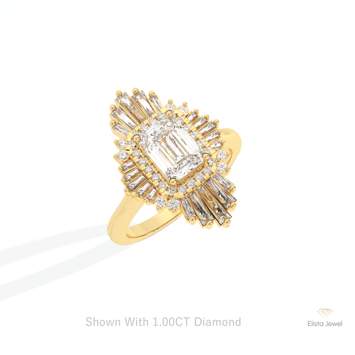 Emerald Cut Halo Art Deco Lab Grown Diamond Ring in Platinum - Lifestyle View