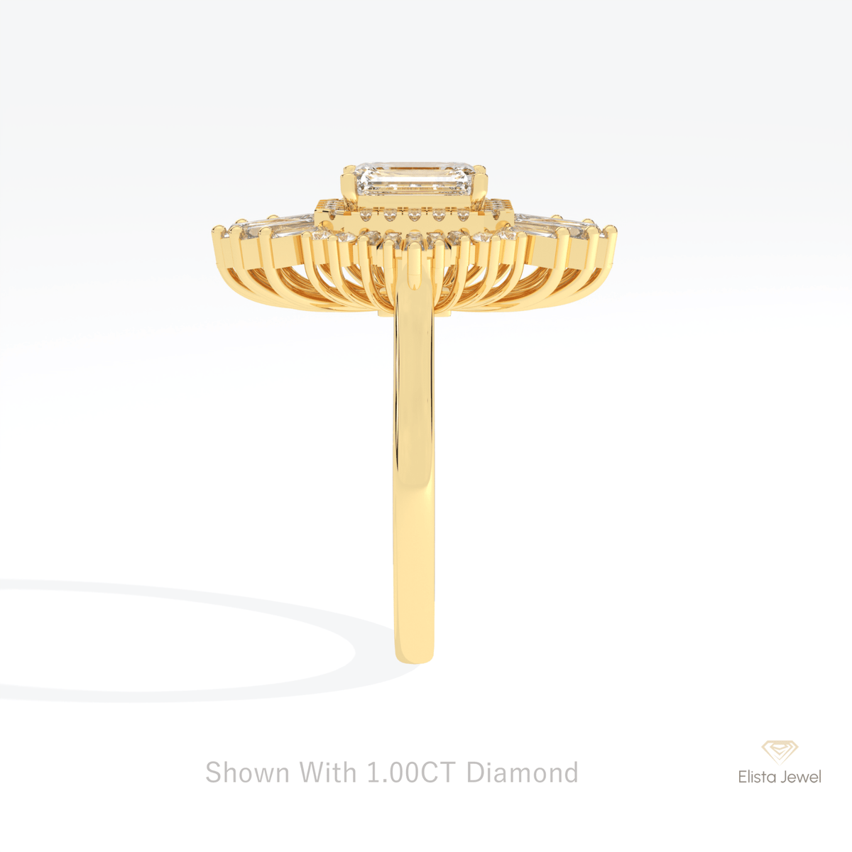 Emerald Cut Halo Art Deco Lab Grown Diamond Ring - Additional View