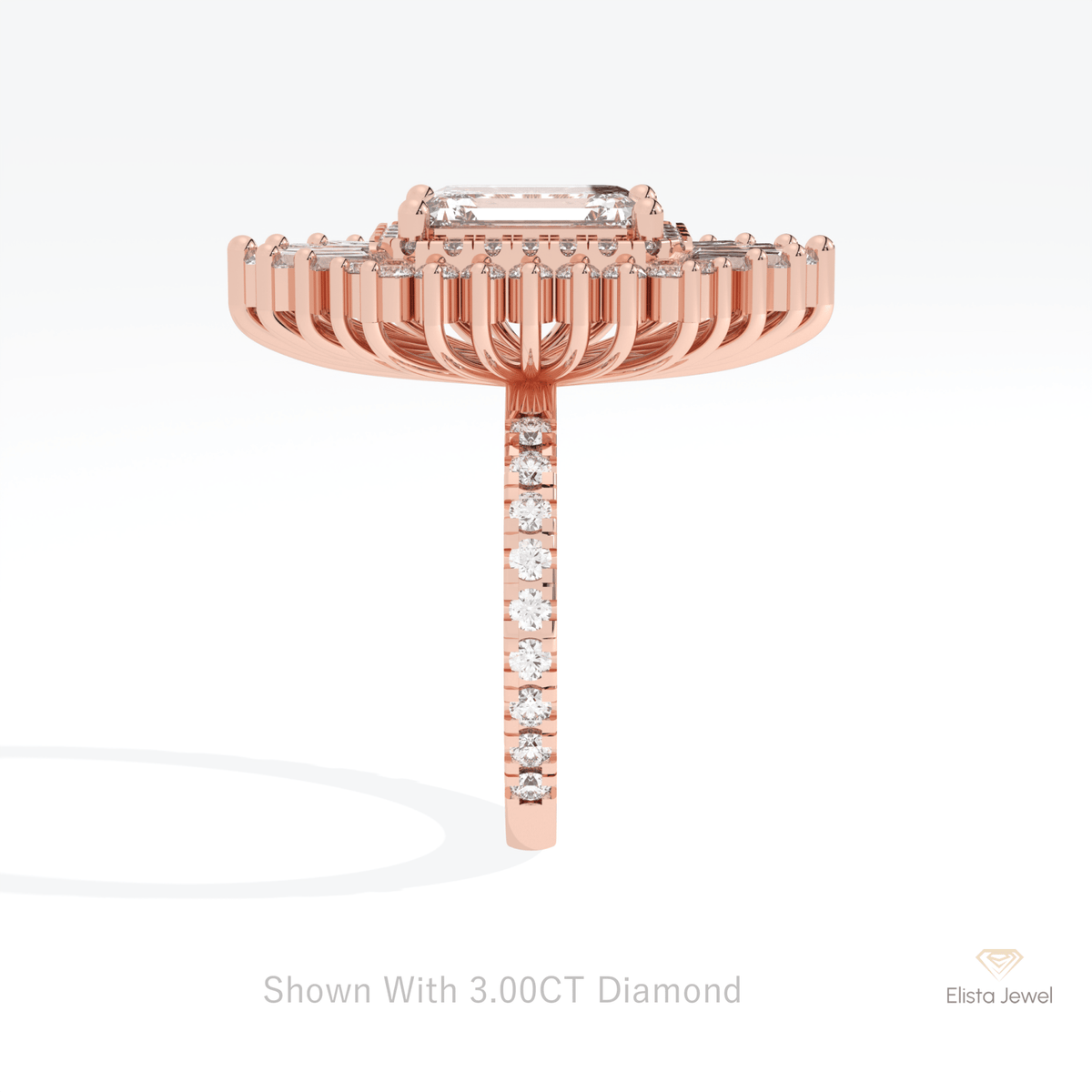 Emerald Cut Halo Starburst Lab Grown Diamond Ring - Additional View
