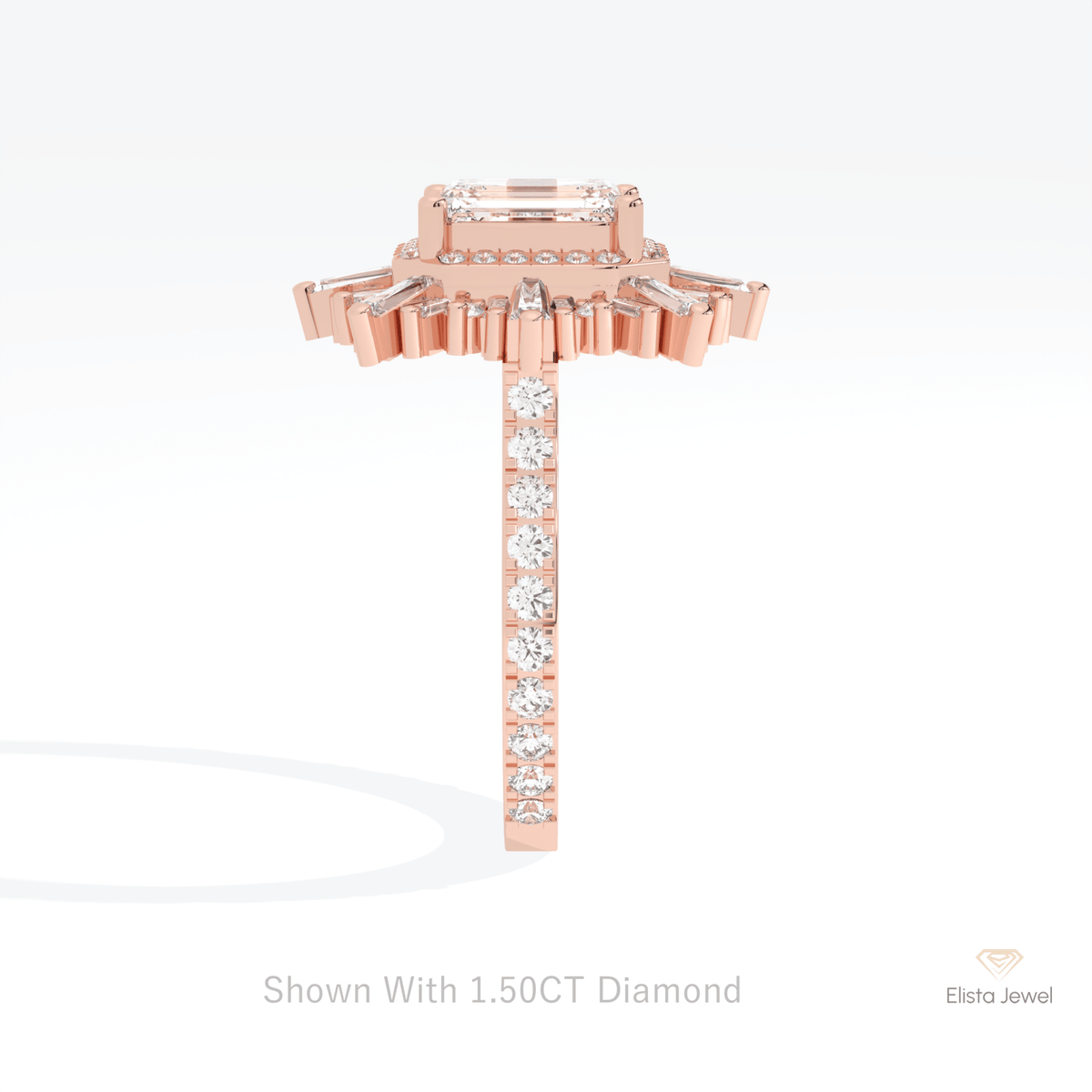 Emerald Cut Halo Starburst Lab Grown Diamond Ring - Additional View