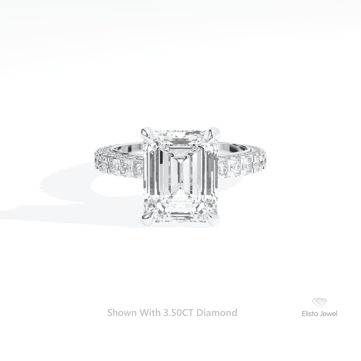 Emerald Cut Hidden Halo Engagement Lab Grown Diamond Ring in 14K Yellow Gold - Detail View