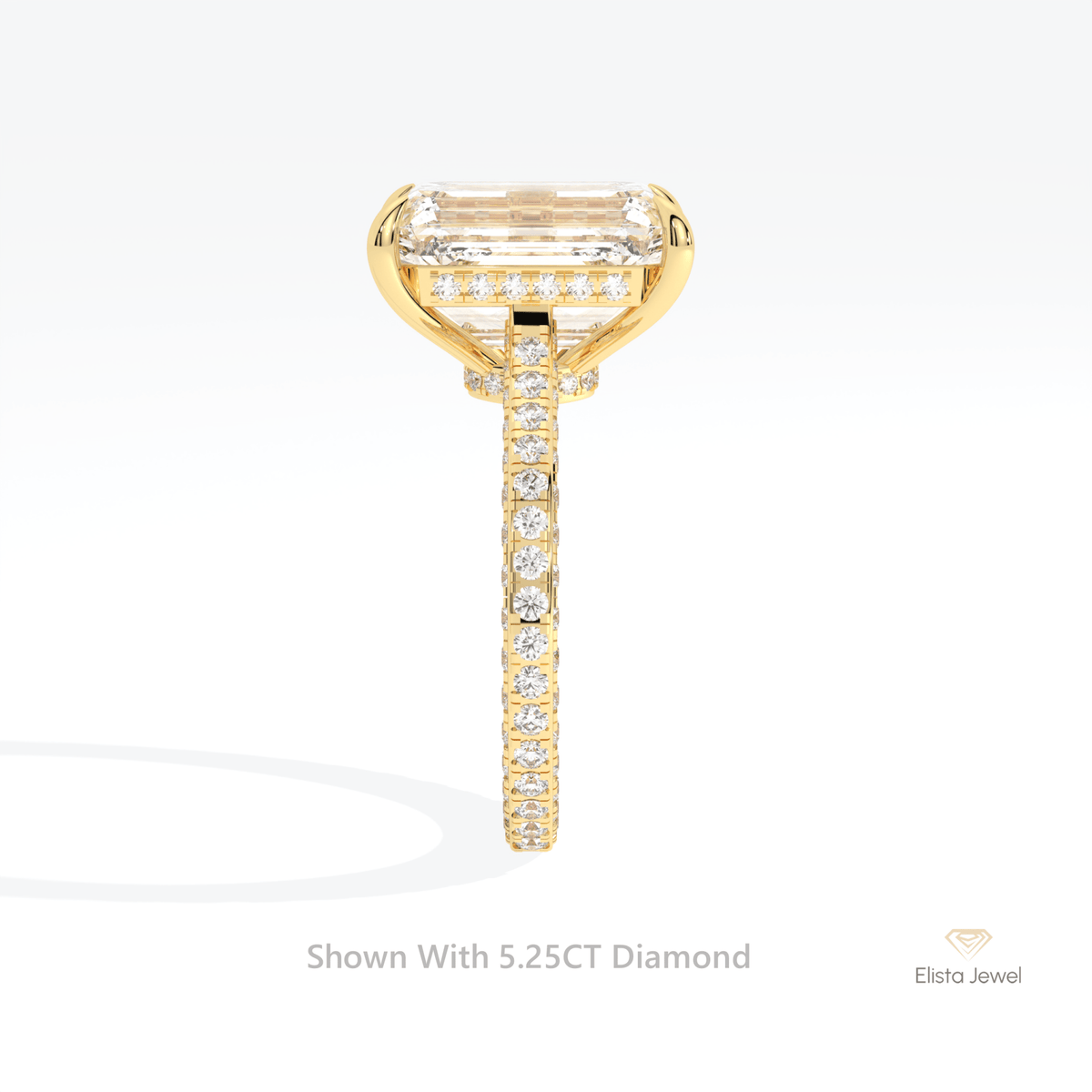 Emerald Cut Hidden Halo Engagement Lab Grown Diamond Ring in 14K White Gold - Top View