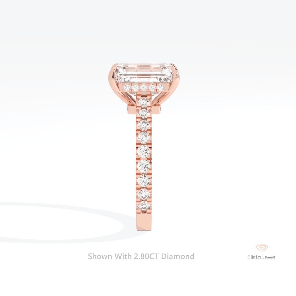 Emerald Cut Hidden Halo Engagement Lab Grown Diamond Ring in 10K Yellow Gold - Side View