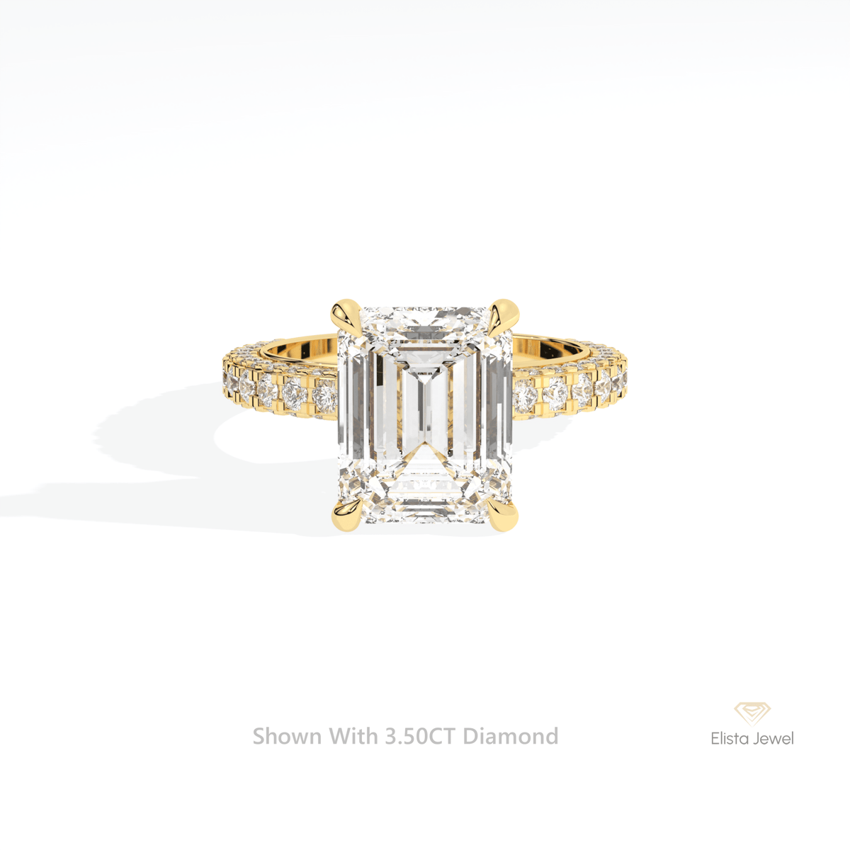 Emerald Cut Hidden Halo Engagement Lab Grown Diamond Ring in 10K White Gold - Front View