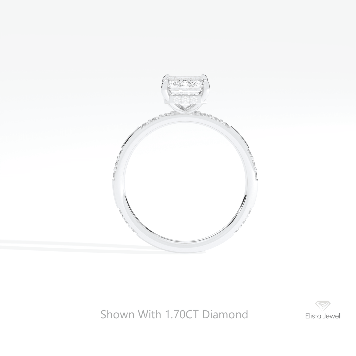 Emerald Cut Hidden Halo Engagement Lab Grown Diamond Ring in 10K Rose Gold - Angled View