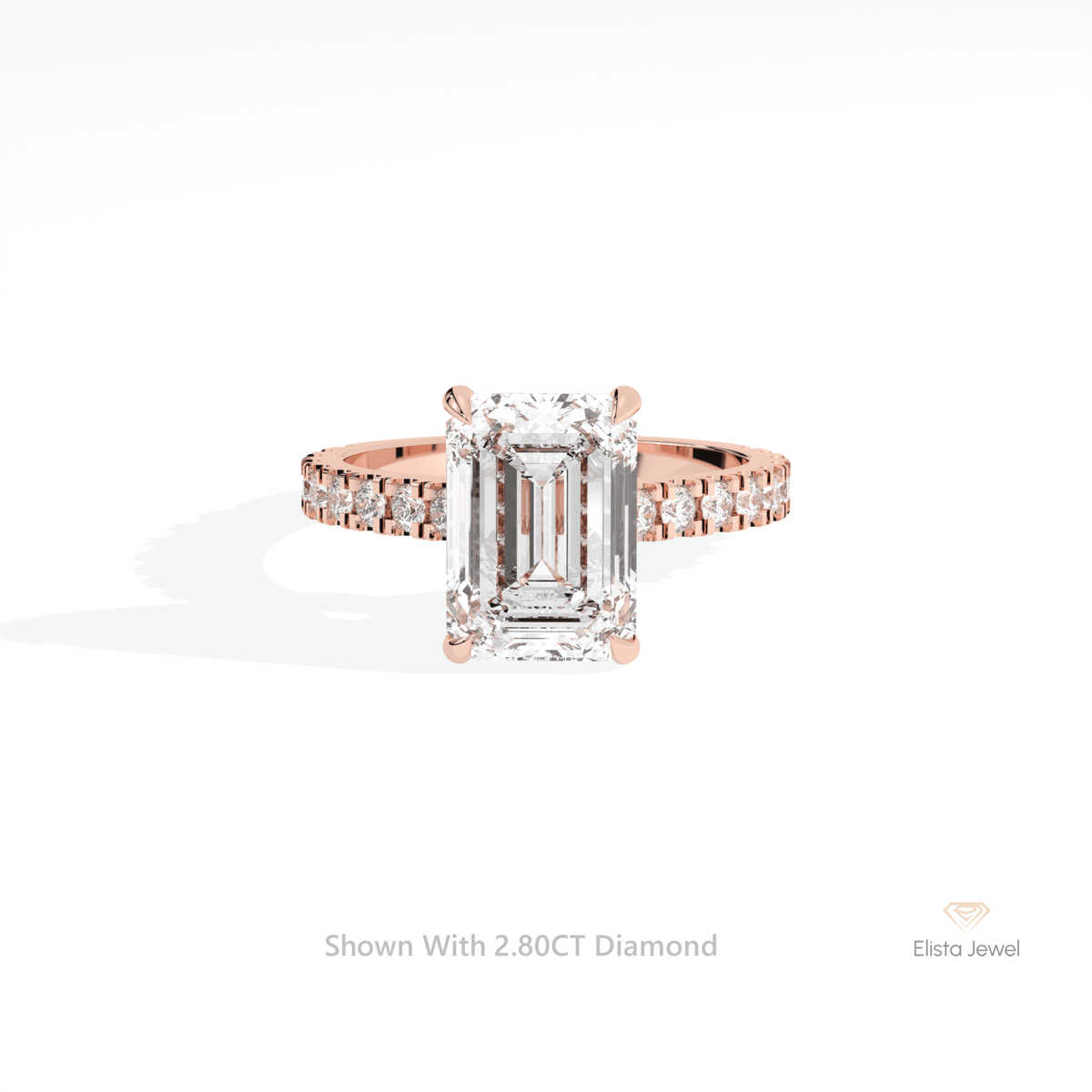 Emerald Cut Hidden Halo Engagement Lab Grown Diamond Ring in 10K White Gold - Front View