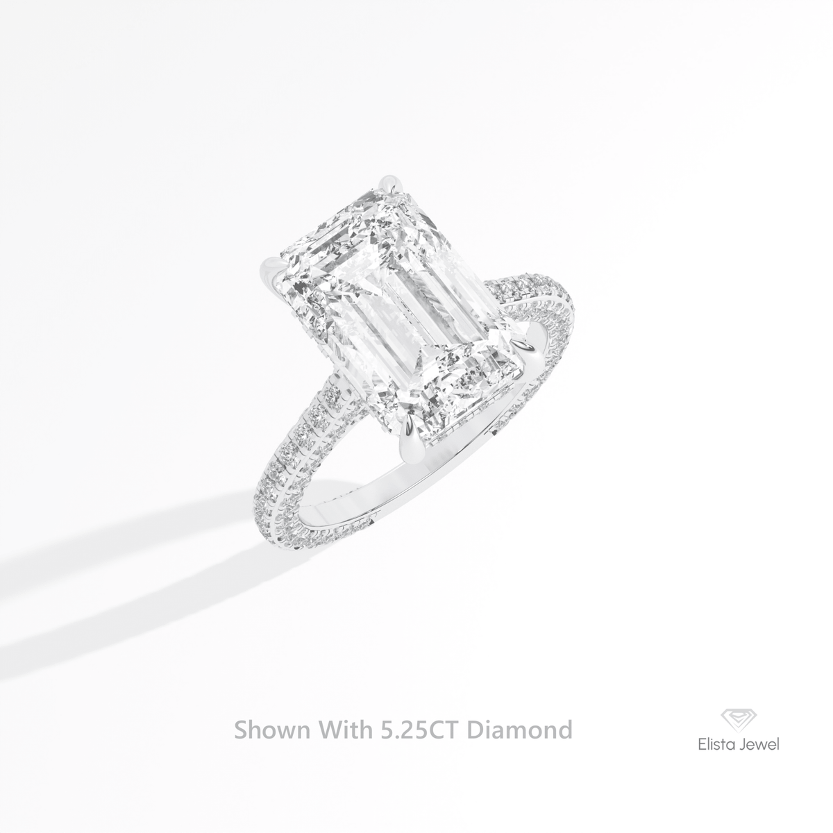 Emerald Cut Hidden Halo Engagement Lab Grown Diamond Ring in 14K Rose Gold - Profile View