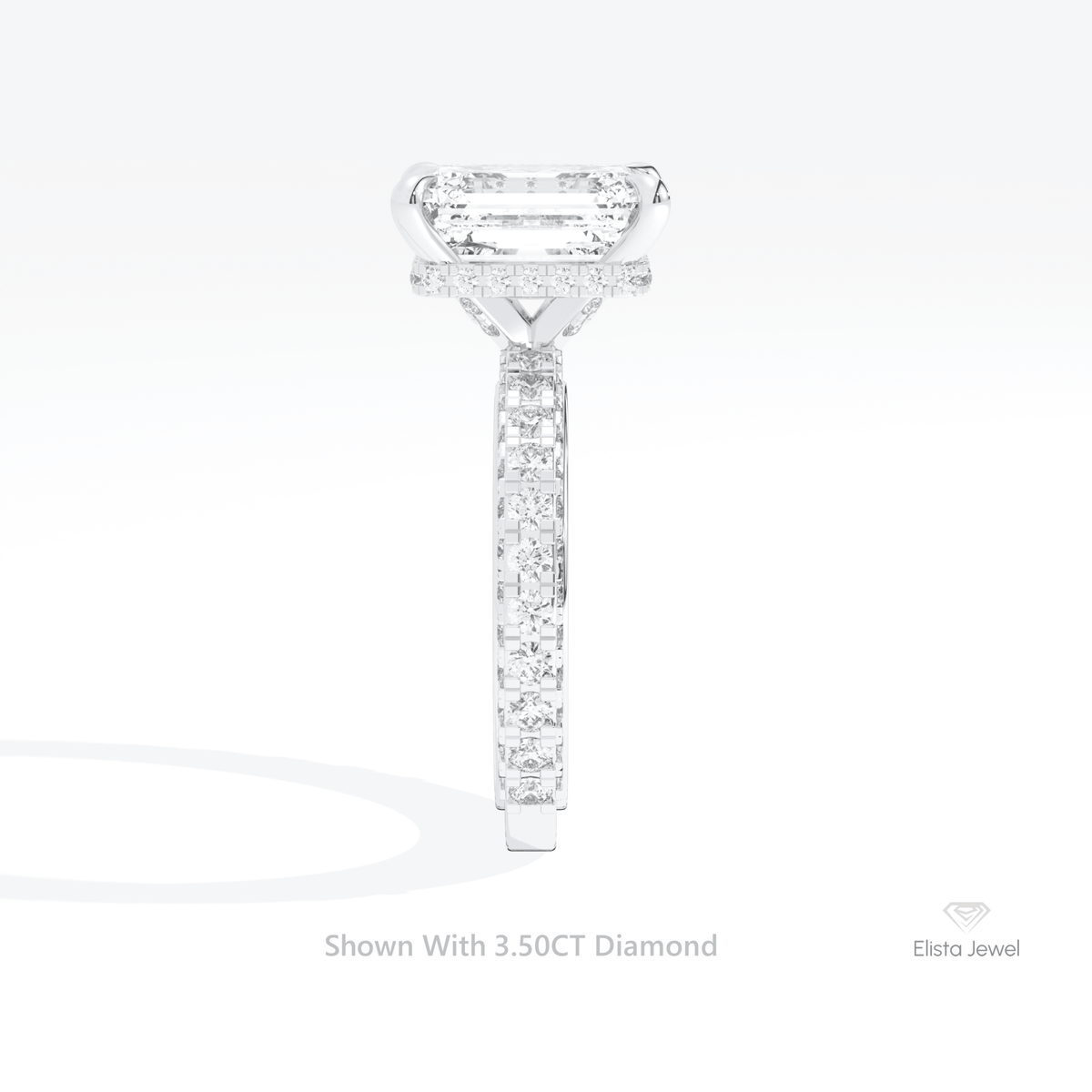 Emerald Cut Hidden Halo Engagement Lab Grown Diamond Ring in 18K Yellow Gold - Perspective View