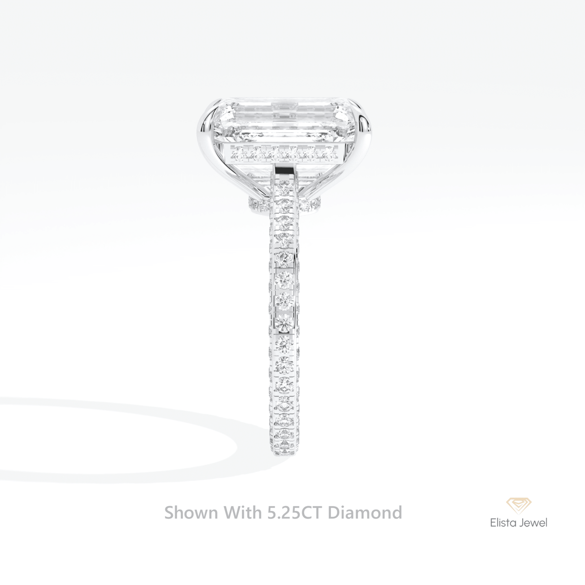 Emerald Cut Hidden Halo Engagement Lab Grown Diamond Ring in 18K Yellow Gold - Perspective View