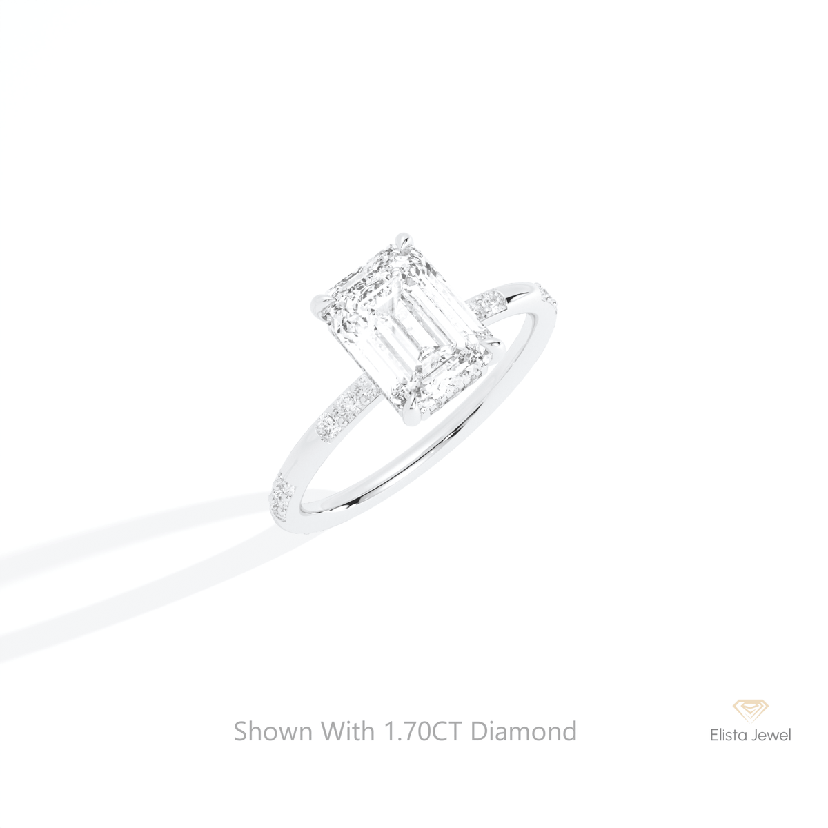 Emerald Cut Hidden Halo Engagement Lab Grown Diamond Ring in 10K Yellow Gold - Side View