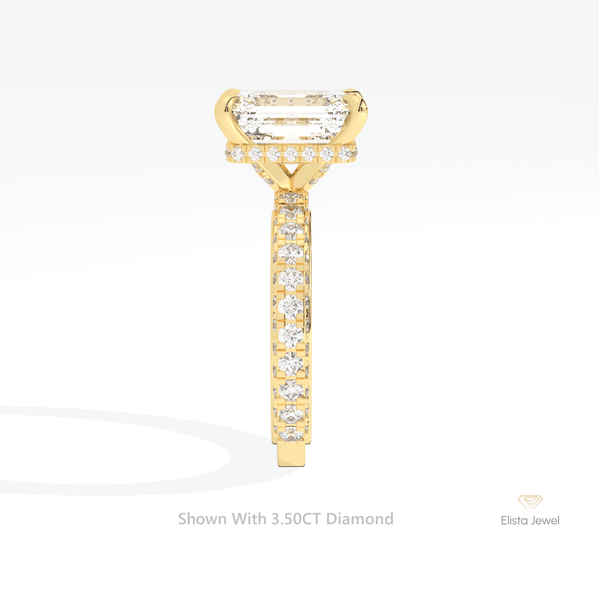 Emerald Cut Hidden Halo Engagement Lab Grown Diamond Ring in 14K White Gold - Top View
