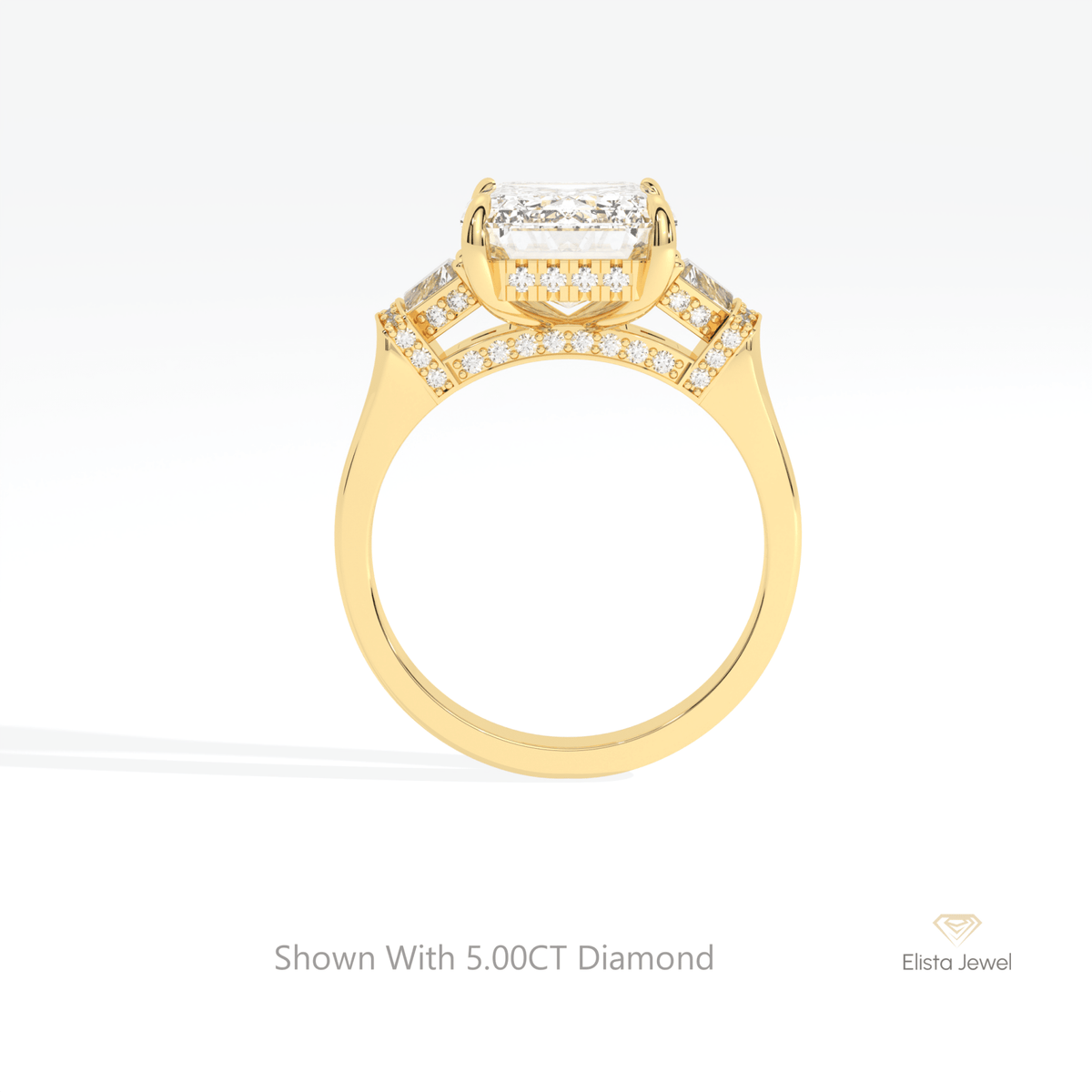 Emerald Cut Hidden Halo Three Stone Lab Grown Diamond Ring - Alternative View