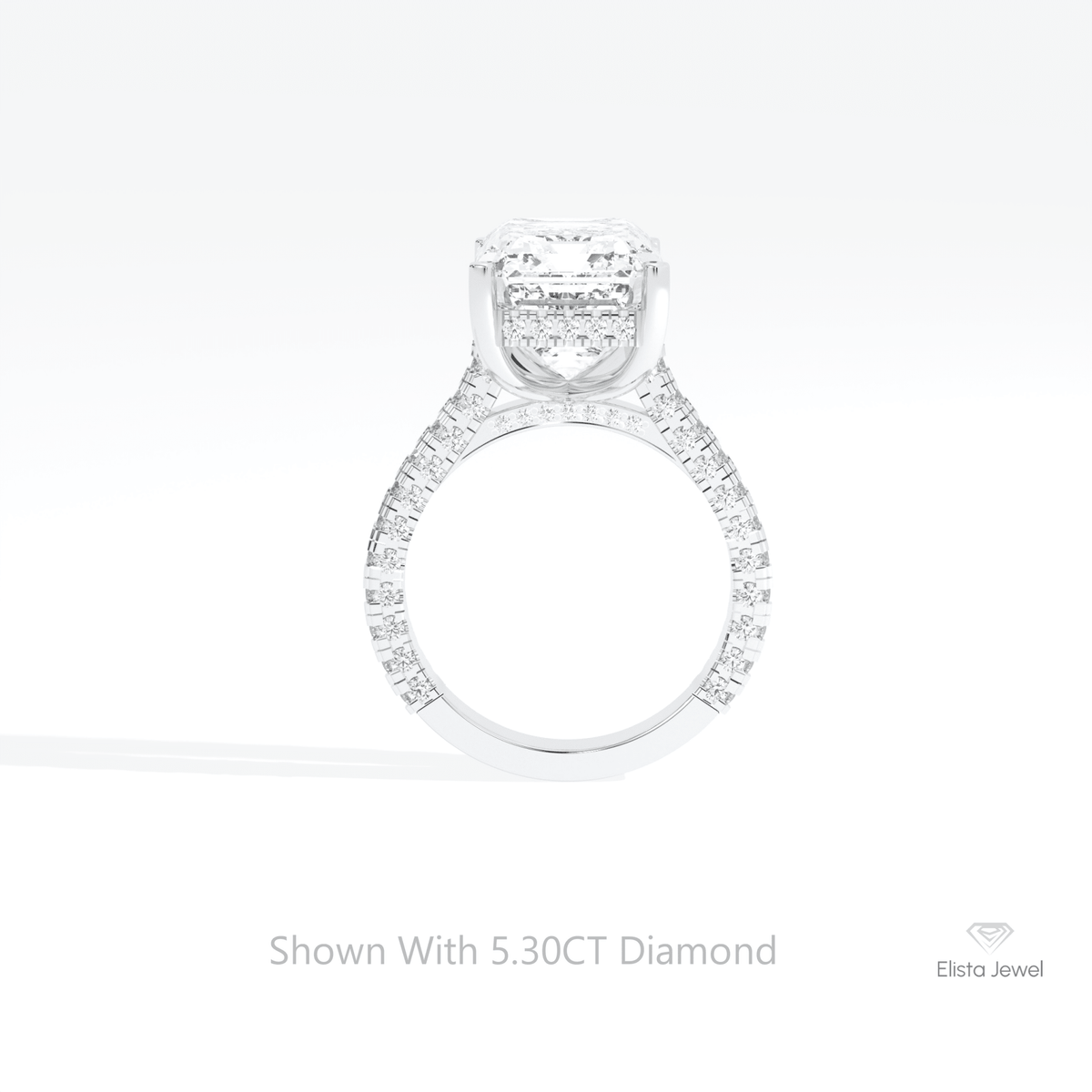 Emerald Cut Hidden Halo Wedding Lab Grown Diamond Ring in 10K Rose Gold - Angled View