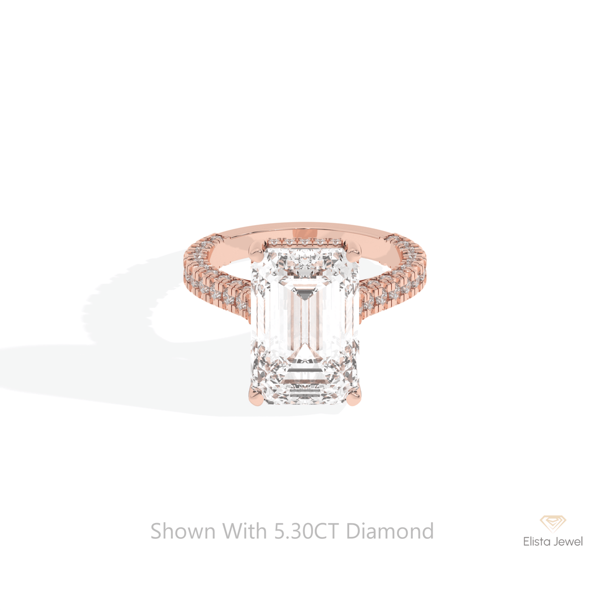 Emerald Cut Hidden Halo Wedding Lab Grown Diamond Ring in 18K Rose Gold - Ring on Hand View