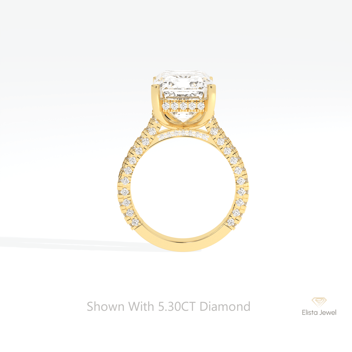 Emerald Cut Hidden Halo Wedding Lab Grown Diamond Ring in 18K White Gold - Close-up View