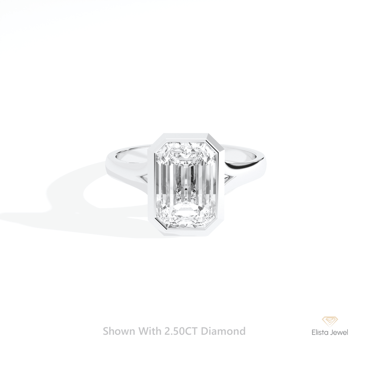 Emerald Cut Solitaire Bezel Engagement Lab Grown Diamond Ring in 14K Yellow Gold - Detail View
