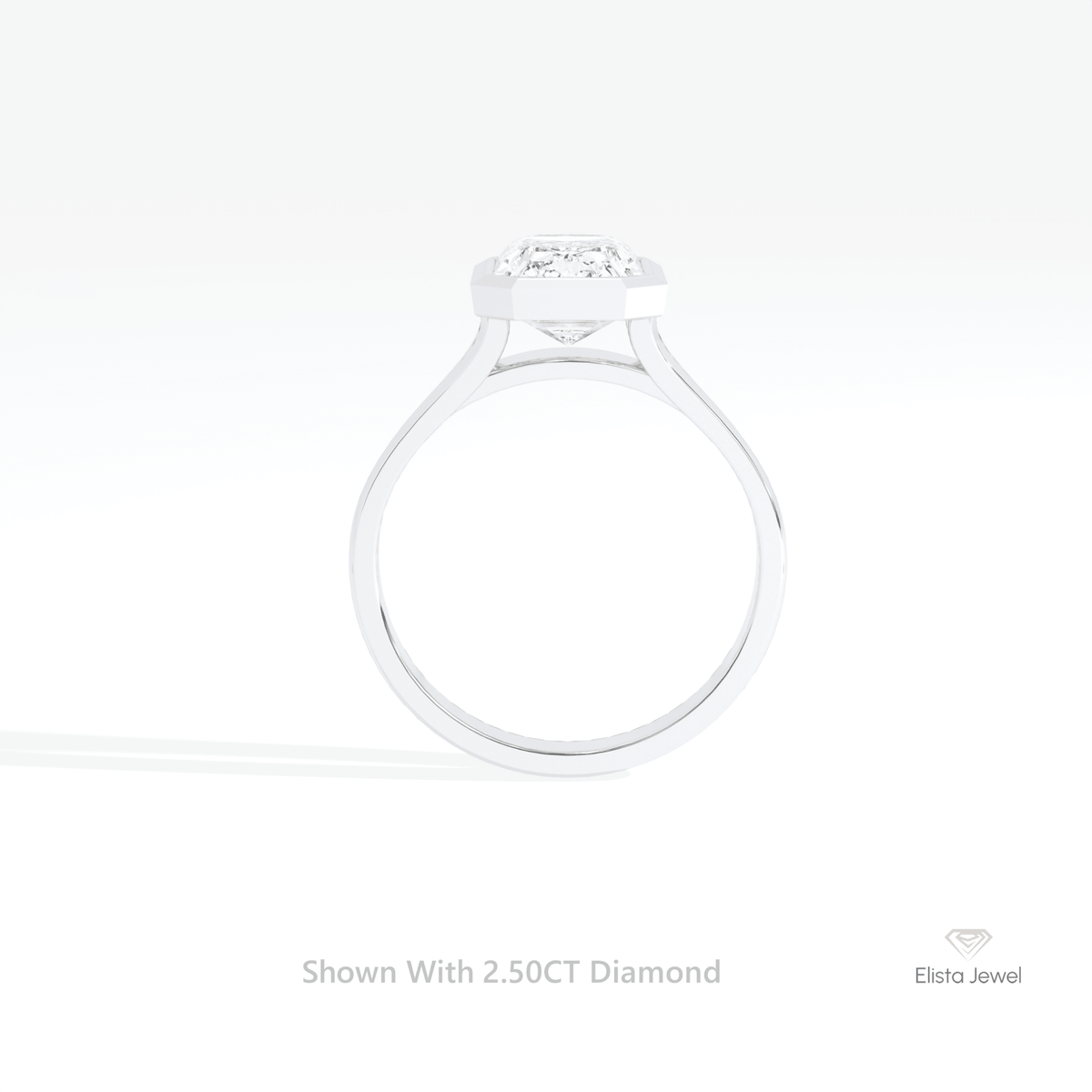 Emerald Cut Solitaire Bezel Engagement Lab Grown Diamond Ring in 18K White Gold - Close-up View