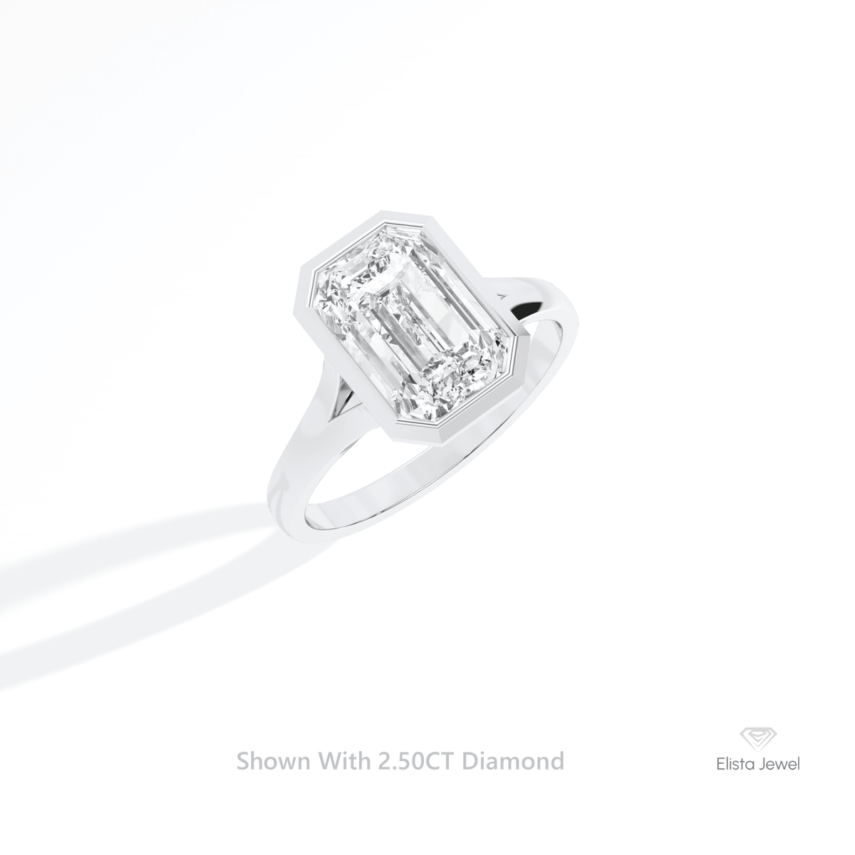 Emerald Cut Solitaire Bezel Engagement Lab Grown Diamond Ring in 14K Rose Gold - Profile View