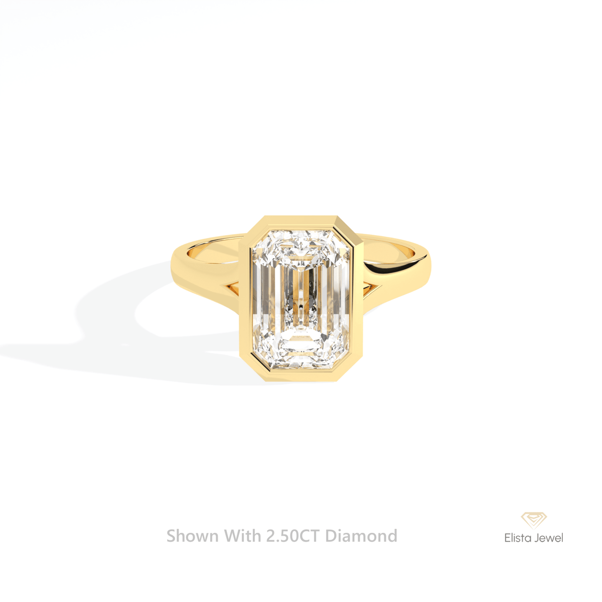 Emerald Cut Solitaire Bezel Engagement Lab Grown Diamond Ring in 10K White Gold - Front View