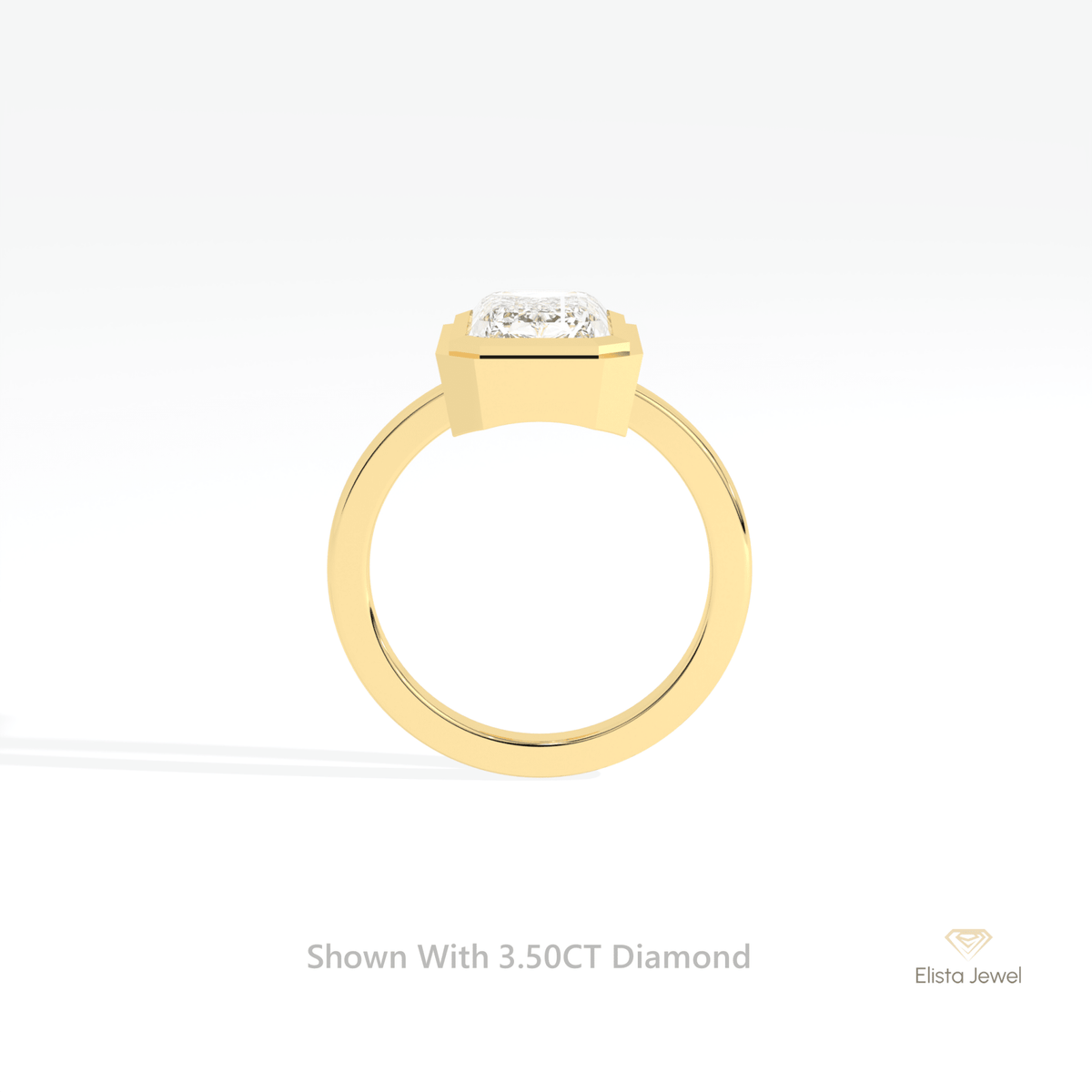 Emerald Cut Solitaire Bezel Wedding Lab Grown Diamond Ring in 18K White Gold - Close-up View