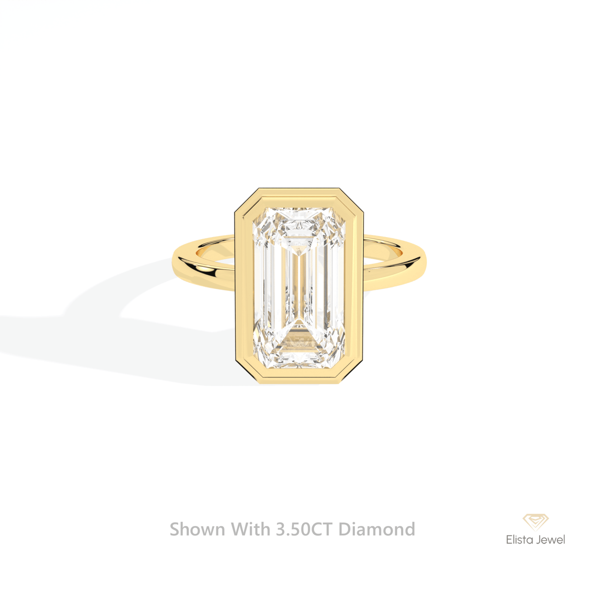 Emerald Cut Solitaire Bezel Wedding Lab Grown Diamond Ring in 14K Yellow Gold - Detail View