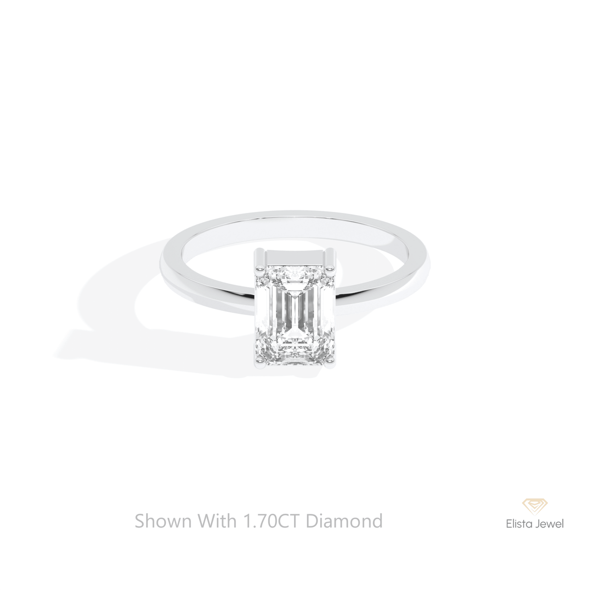 Emerald Cut Solitaire Wedding Lab Grown Diamond Ring in 10K White Gold - Front View