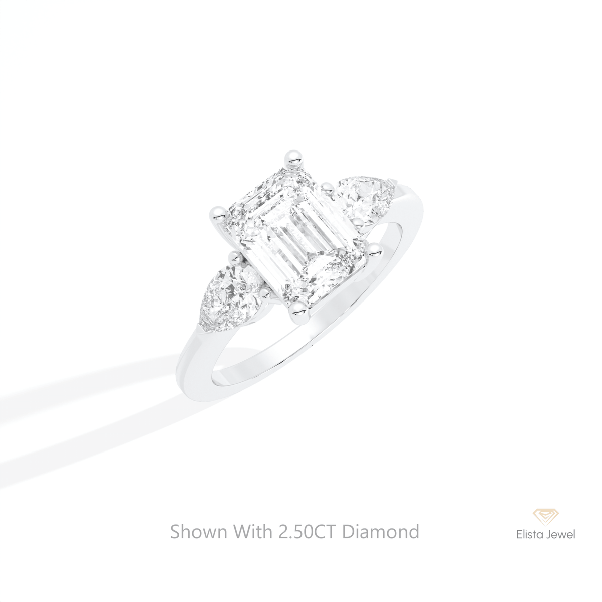 Emerald Cut Three Stone Engagement Lab Grown Diamond Ring in 14K Rose Gold - Profile View