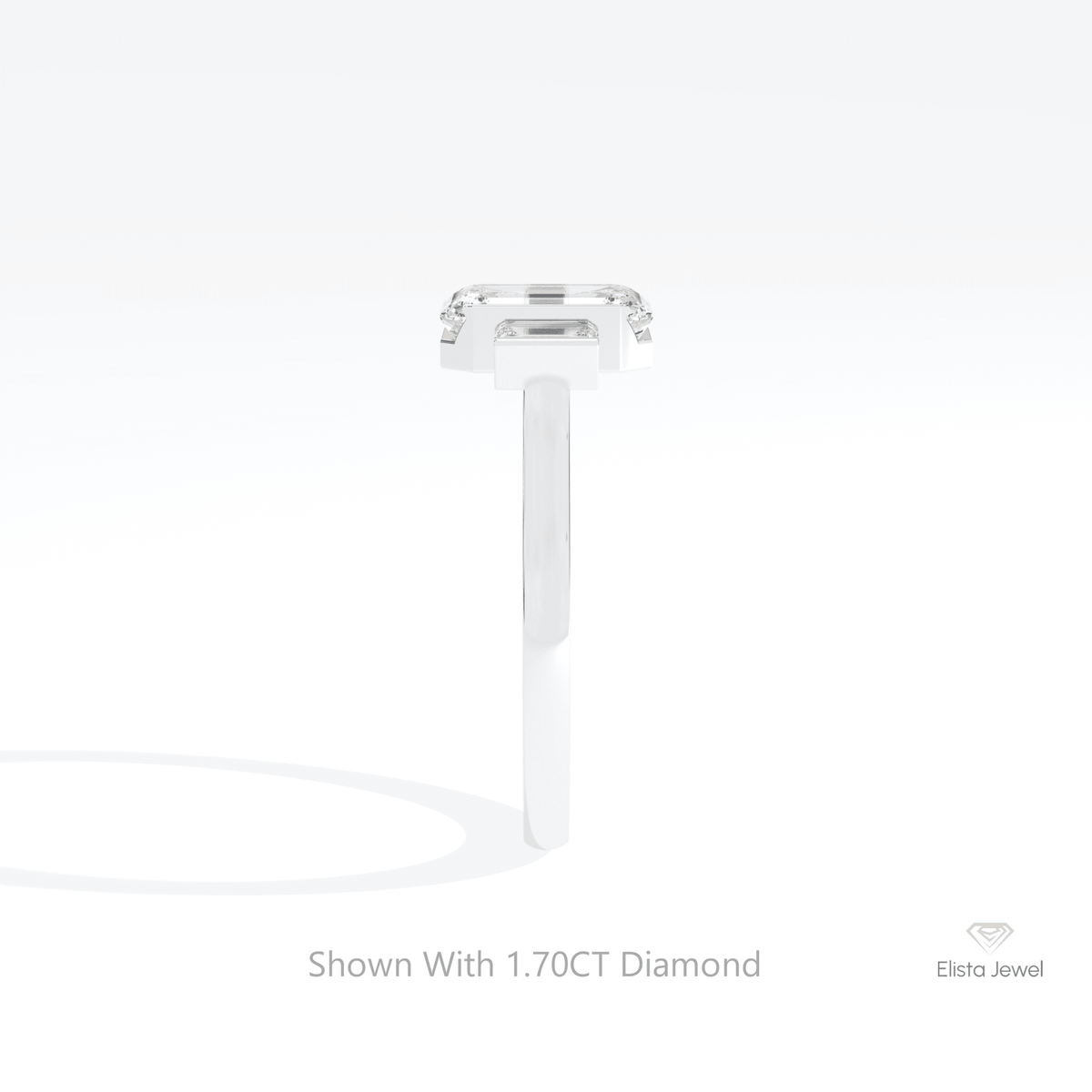 Emerald Cut Three Stone Engagement Lab Grown Diamond Ring in 14K White Gold - Top View