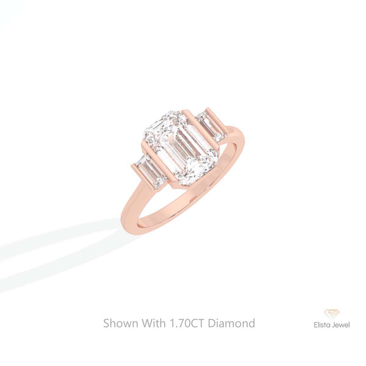 Emerald Cut Three Stone Engagement Lab Grown Diamond Ring in Platinum - Lifestyle View