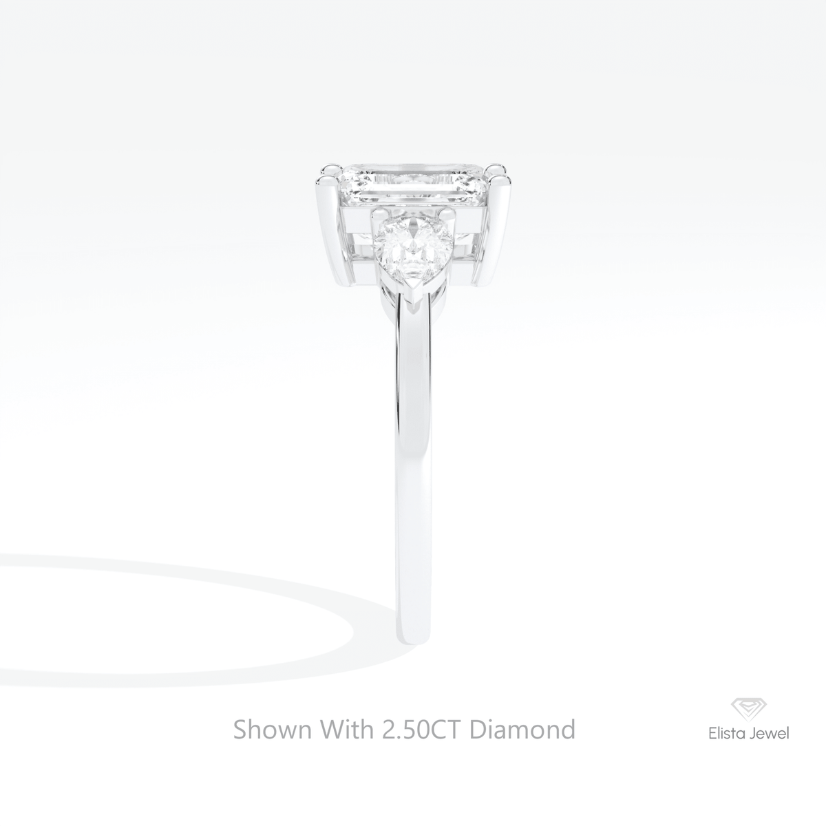 Emerald Cut Three Stone Engagement Lab Grown Diamond Ring in 18K Yellow Gold - Perspective View