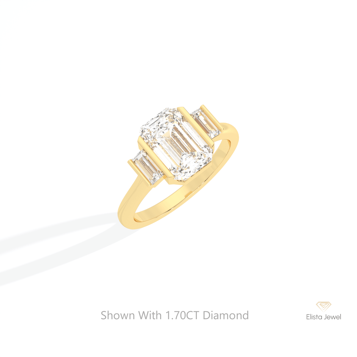 Emerald Cut Three Stone Engagement Lab Grown Diamond Ring in 14K Rose Gold - Profile View