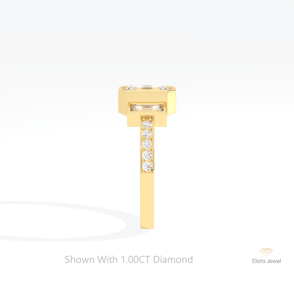 Emerald Cut Three Stone Engagement Lab Grown Diamond Ring in 14K White Gold - Top View