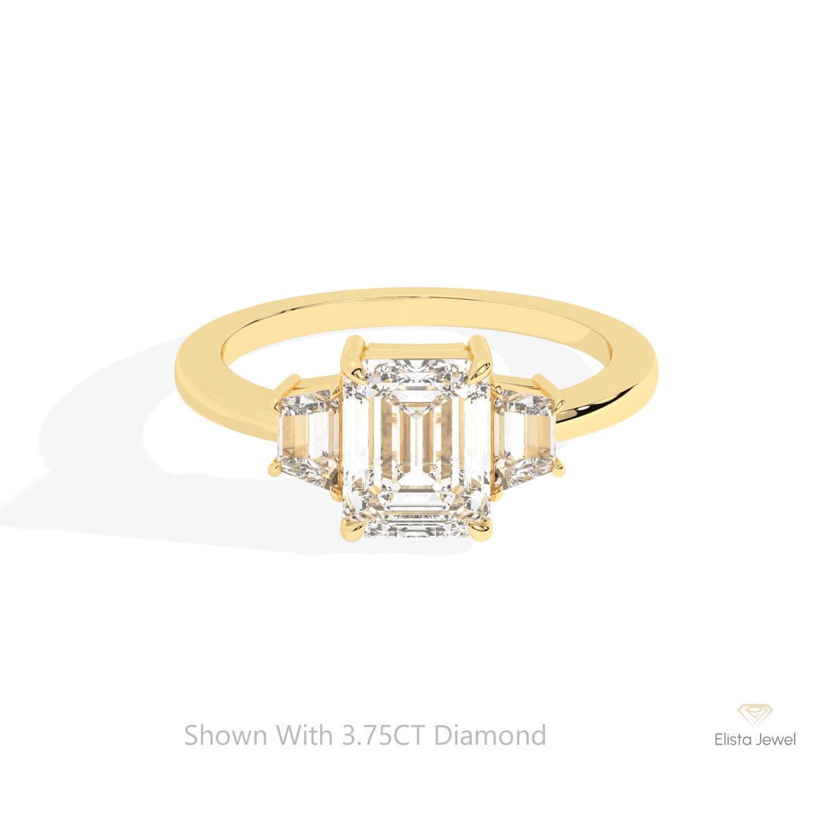 Emerald Cut Three Stone Lab Grown Diamond Ring in 10K White Gold - Front View