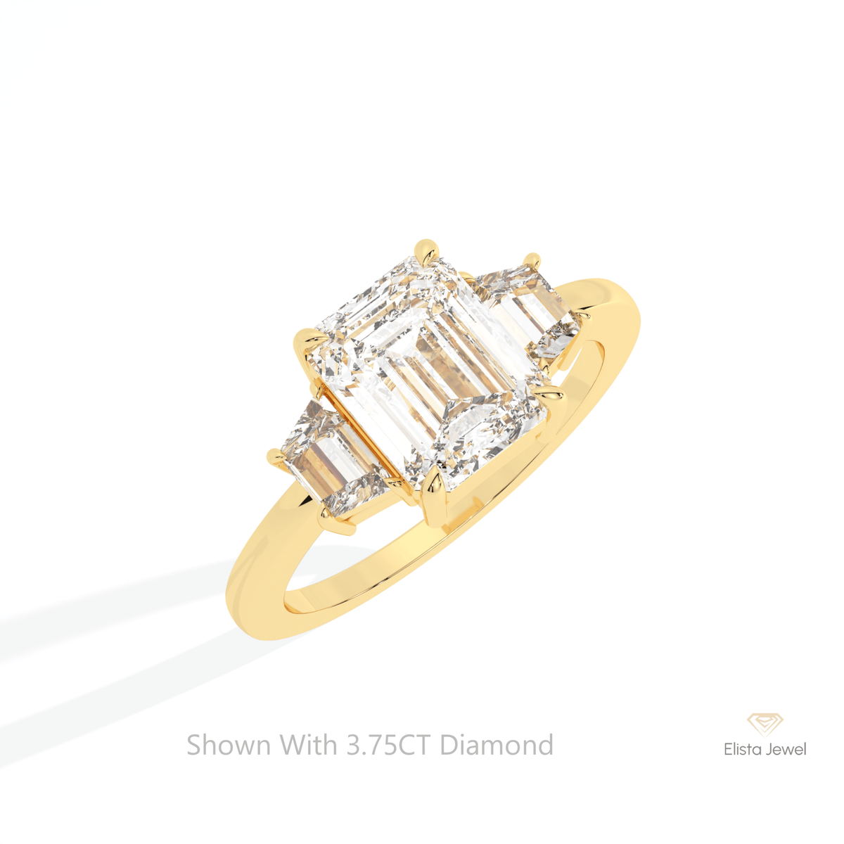 Emerald Cut Three Stone Lab Grown Diamond Ring in 10K Yellow Gold - Side View