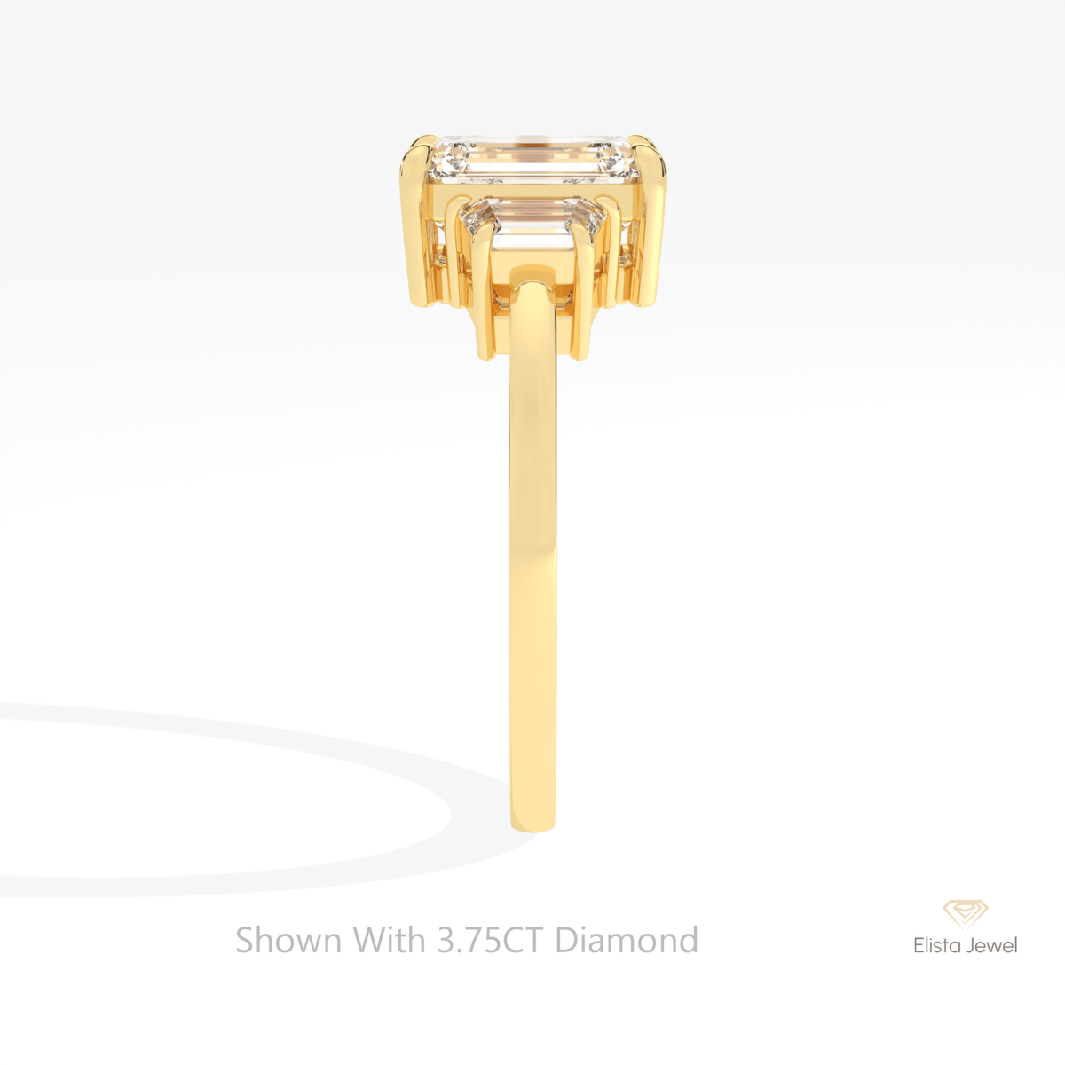 Emerald Cut Three Stone Lab Grown Diamond Ring in 14K White Gold - Top View