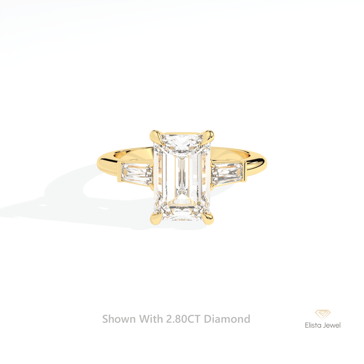 Emerald Cut Three Stone Wedding Lab Grown Diamond Ring in 18K Rose Gold - Perspective View