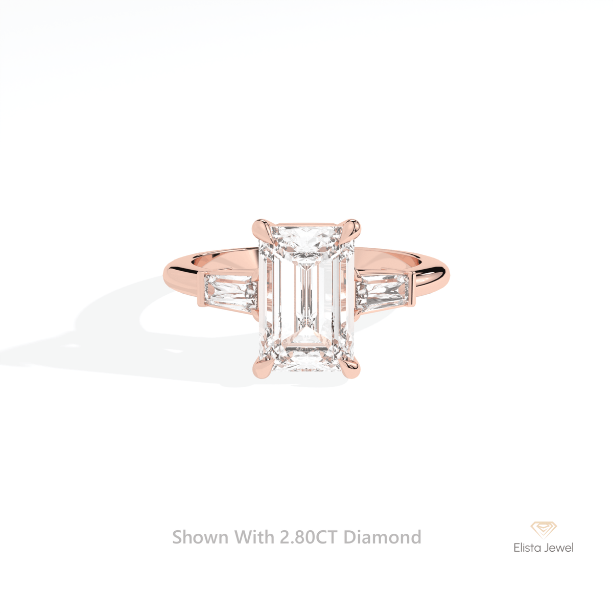 Emerald Cut Three Stone Wedding Lab Grown Diamond Ring in 10K White Gold - Front View