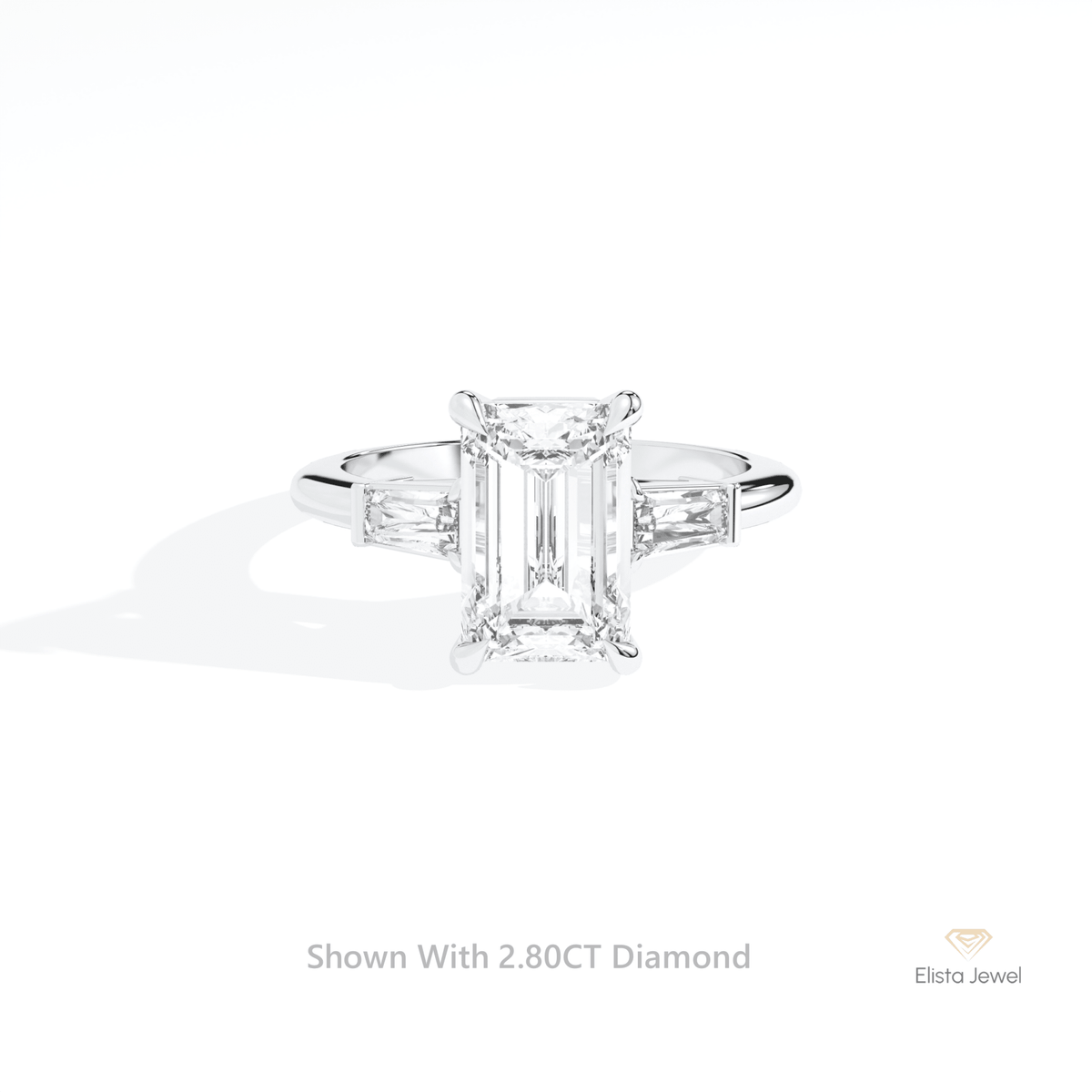 Emerald Cut Three Stone Wedding Lab Grown Diamond Ring in 10K Yellow Gold - Top View
