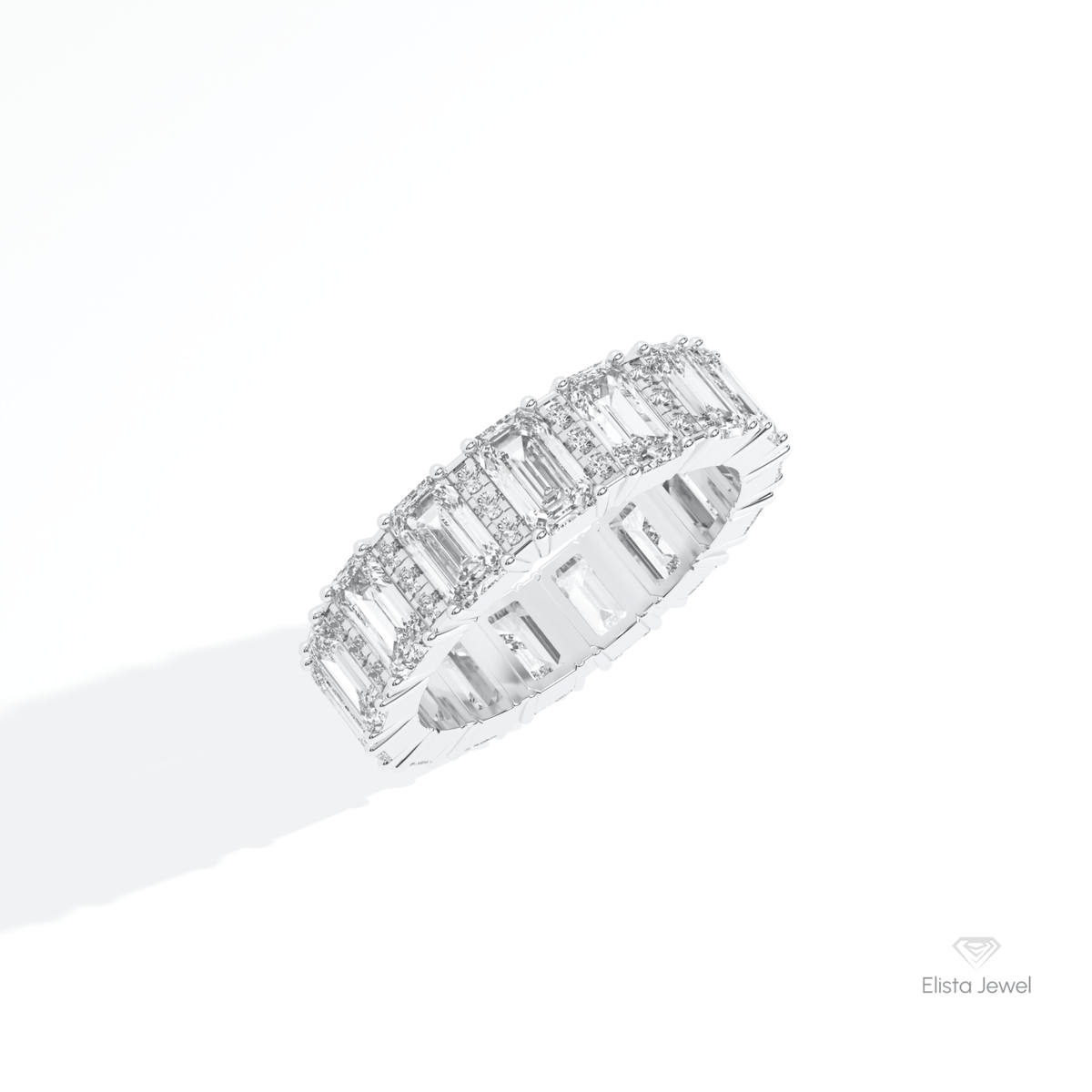 Emerald & Round Cut Full Eternity Wedding Lab Grown Diamond Band in 10K Yellow Gold - Side View