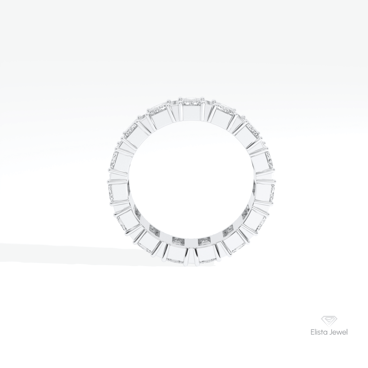 Emerald & Round Cut Full Eternity Wedding Lab Grown Diamond Band in 10K Rose Gold - Angled View